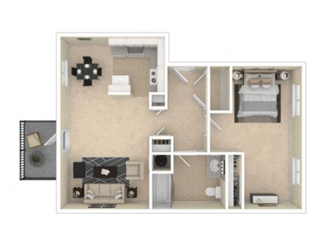 Floor plan for 1 bed, 1 bath, 850 sqft